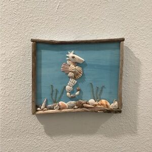 Driftwood Art, Seashell Seahorse, Coastal Art